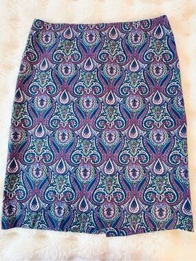Talbots Skirt Purple Blue Green Paisley Pencil Cotton business casual office 10